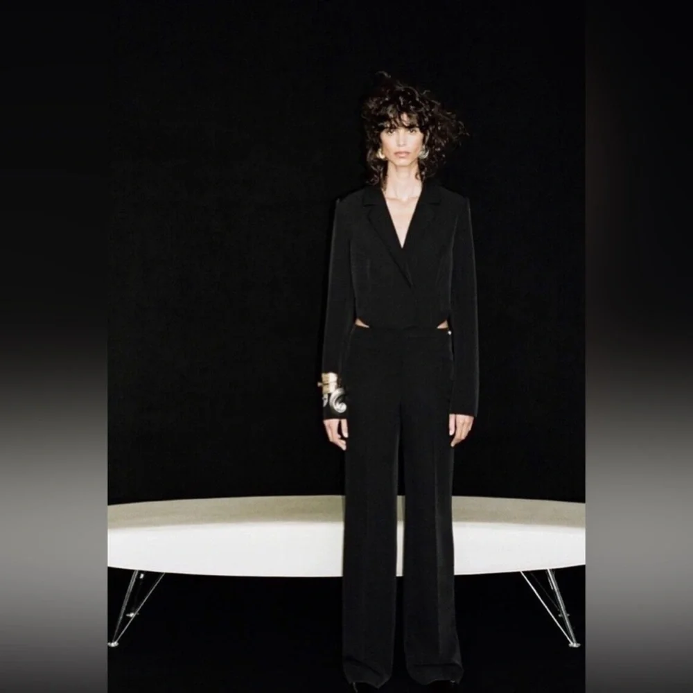 ZARA ~ BLACK CUT-OUT FULL LENGTH JUMPSUIT BLAZER - Picture 7 of 15